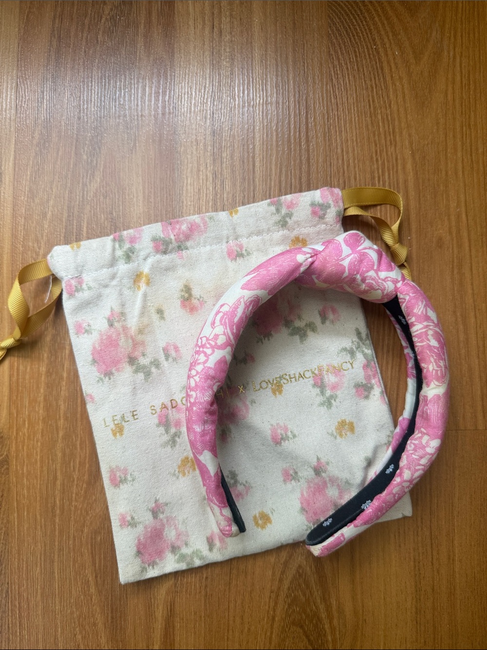 Lele Sadoughi x love shack fancy Pink Floral Knotted Headband